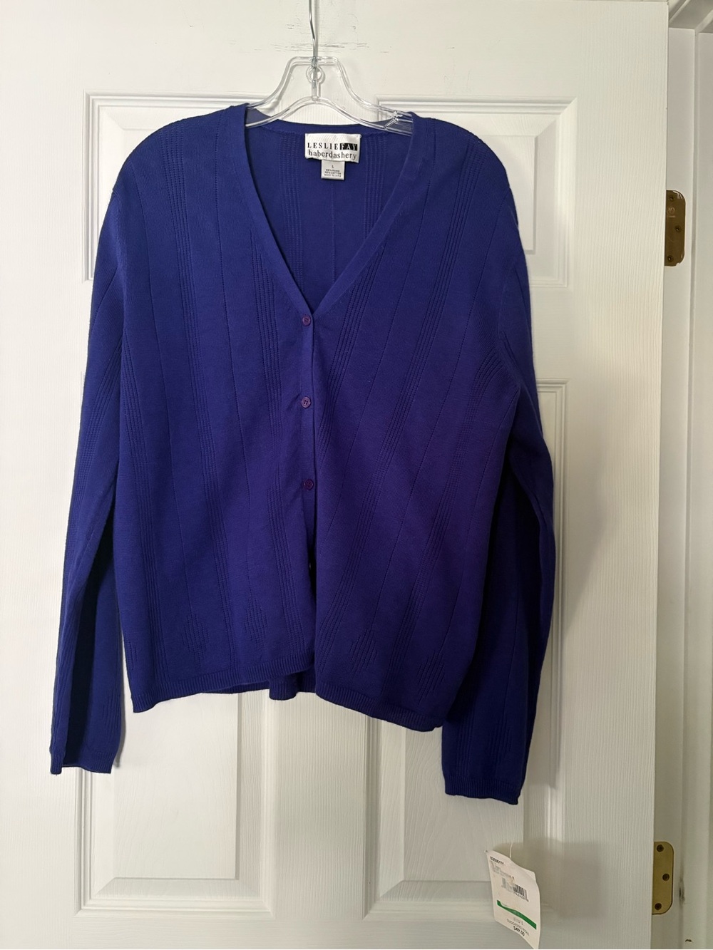 Vintage Leslie Fay Haberdashery Royal Blue Purple Button Cardigan Size Large New